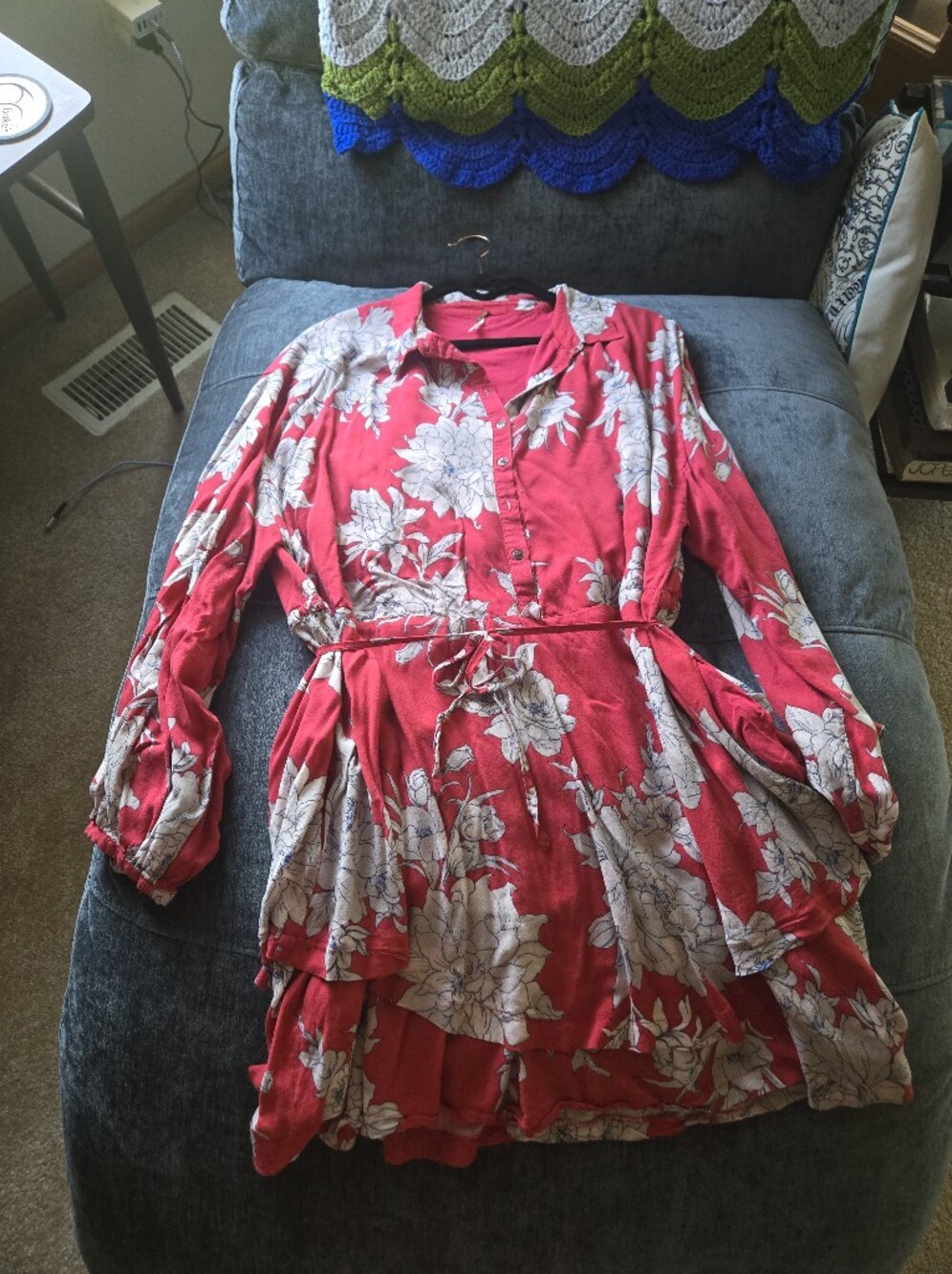 Free People Red Floral-Trim Dress